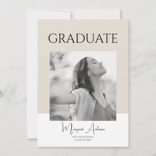 Modern Minimalist White and Brown Photo Graduation Kaart (Voorkant)