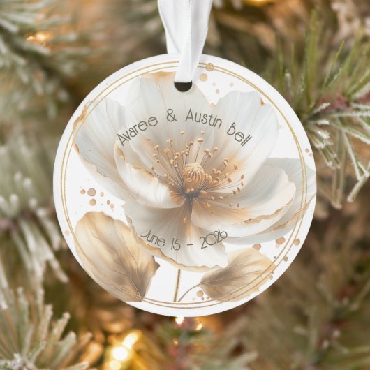 Modern Minimalist White and Gold Wedding Ornament (Boom)