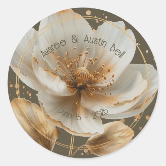 Modern Minimalist White and Gold Wedding Sticker (Voorkant)