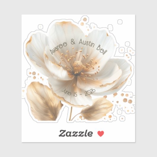 Modern Minimalist White and Gold Wedding Sticker (Vel)