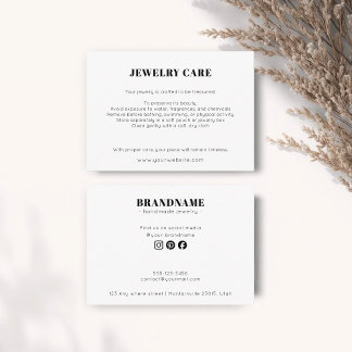 Modern Minimalist White Jewelry Care Insert Card Informatiekaartje