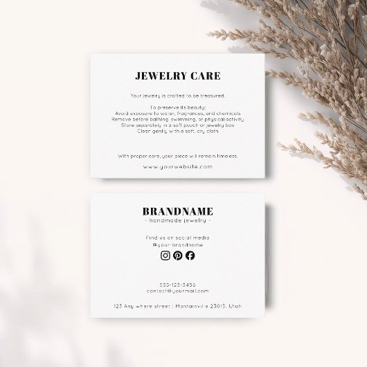 Modern Minimalist White Jewelry Care Insert Card Informatiekaartje