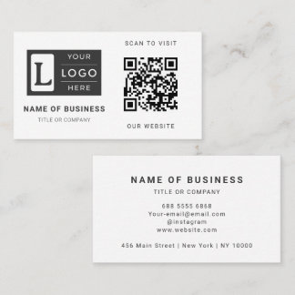 Modern Minimalist White QR Code Custom Logo Visitekaartje