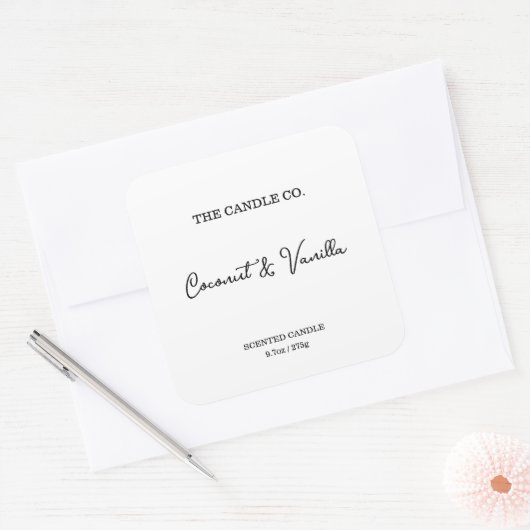 Modern Minimalist White Script Candle Label (Envelop)