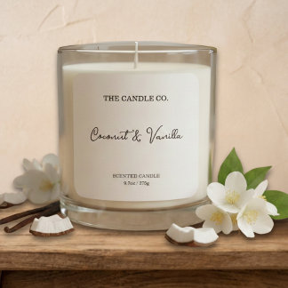 Modern Minimalist White Script Candle Label 