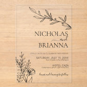 Modern Minimalist White Wildflower Wedding Acryl Uitnodigingen (Voorkant)