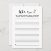 Modern Minimalist Who am i Bridal shower Game card (Voorkant)