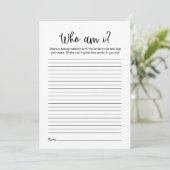 Modern Minimalist Who am i Bridal shower Game card (Staand voorkant)