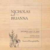 Modern Minimalist Wildflower Simple Wedding Acryl Uitnodigingen (Voorkant)