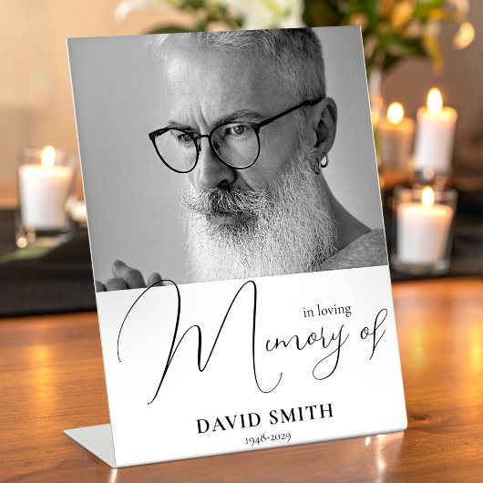 Modern Minimalist With Photo In Loving Memory Reclamebord Met Voetstuk