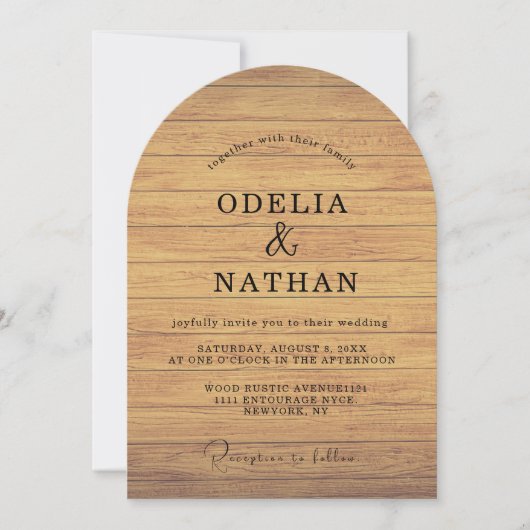Modern Minimalist Wooden Texture Wedding Kaart (Voorkant)