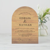 Modern Minimalist Wooden Texture Wedding Kaart (Staand voorkant)