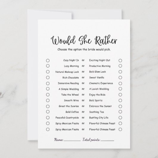 Modern Minimalist would she rather Game card (Voorkant)