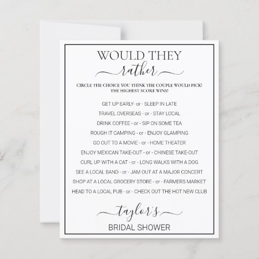 Modern Minimalist Would They Rather Bridal Shower  (Voorkant)