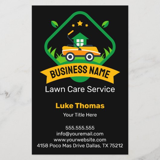 Modern Minimalist Yellow Green Lawn Mowing Logo Flyer (Voorkant)