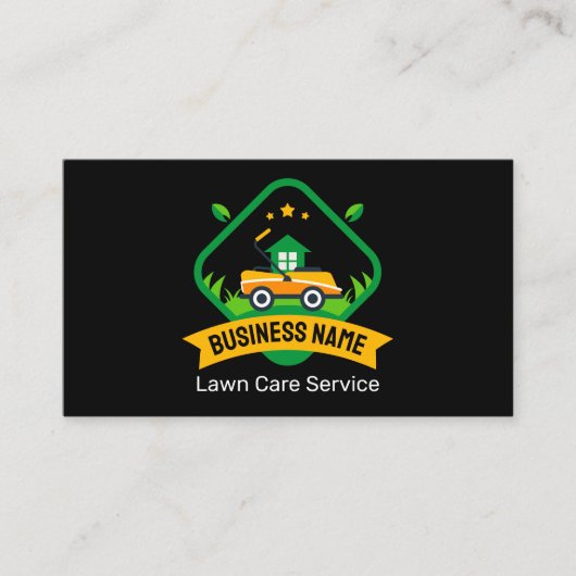 Modern Minimalist Yellow Green Lawn Mowing Logo Visitekaartje (Voorkant)