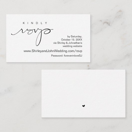 Modern minimalist, zwart script, online RSVP Informatiekaartje (Voorkant / Achterkant)