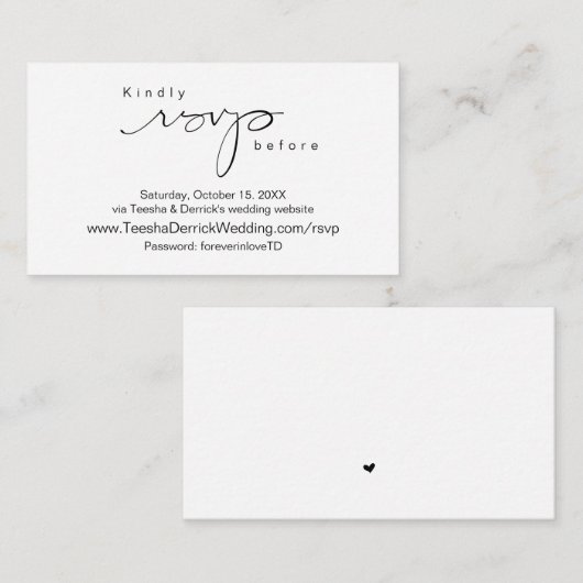 Modern minimalist, zwart script, online RSVP Informatiekaartje (Voorkant / Achterkant)