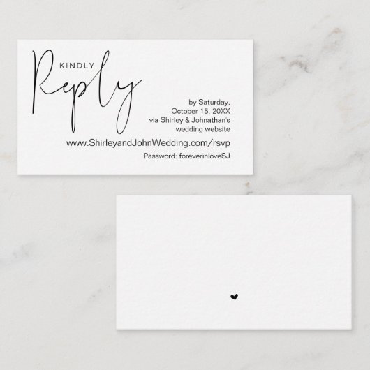 Modern minimalist, zwart script, online RSVP Informatiekaartje (Voorkant / Achterkant)