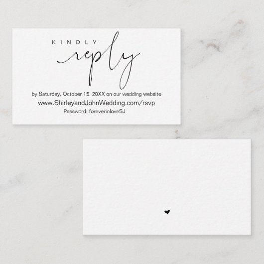 Modern minimalist, zwart script, online RSVP Informatiekaartje (Voorkant / Achterkant)