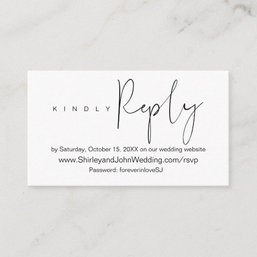 Modern minimalist, zwart script, online RSVP Informatiekaartje (Voorkant)