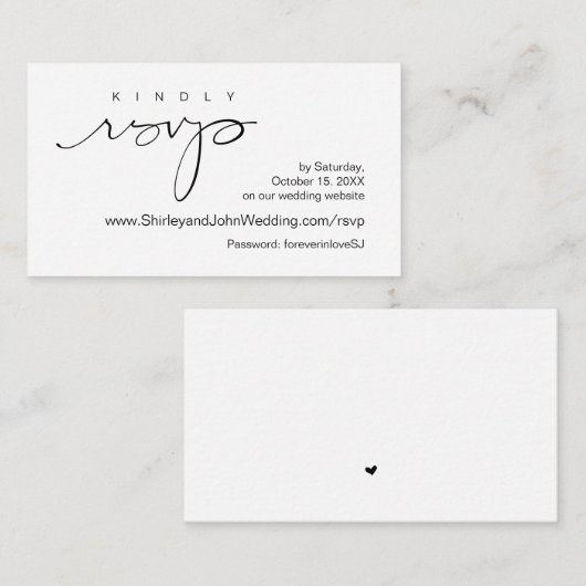 Modern minimalist, zwart script, online RSVP Informatiekaartje (Voorkant / Achterkant)