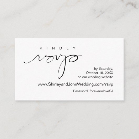 Modern minimalist, zwart script, online RSVP Informatiekaartje (Voorkant)