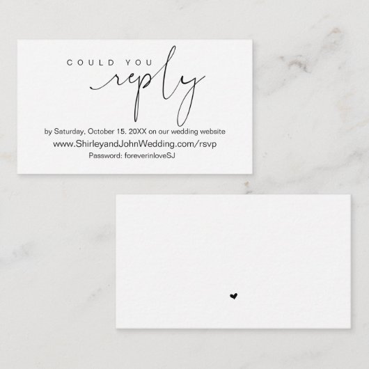 Modern minimalist, zwart script, online RSVP Informatiekaartje (Voorkant / Achterkant)