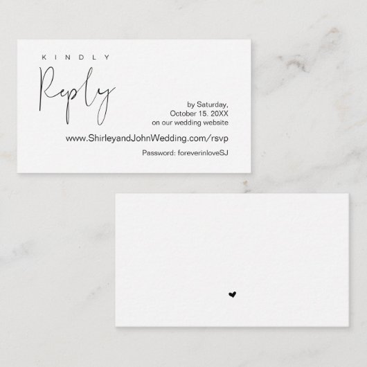 Modern minimalist, zwart script, online RSVP Informatiekaartje (Voorkant / Achterkant)