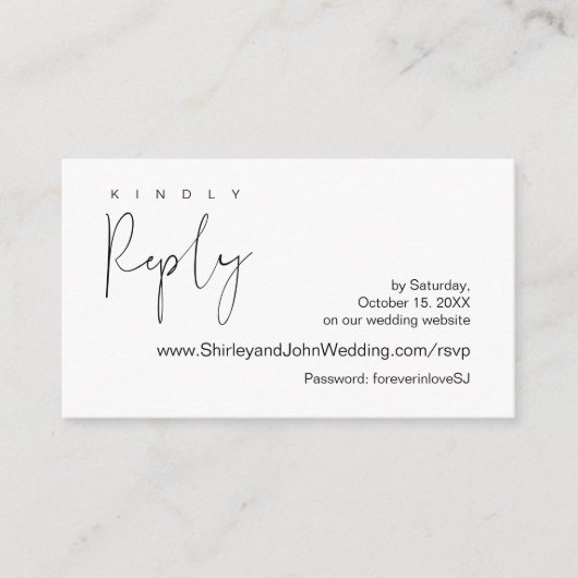Modern minimalist, zwart script, online RSVP Informatiekaartje (Voorkant)