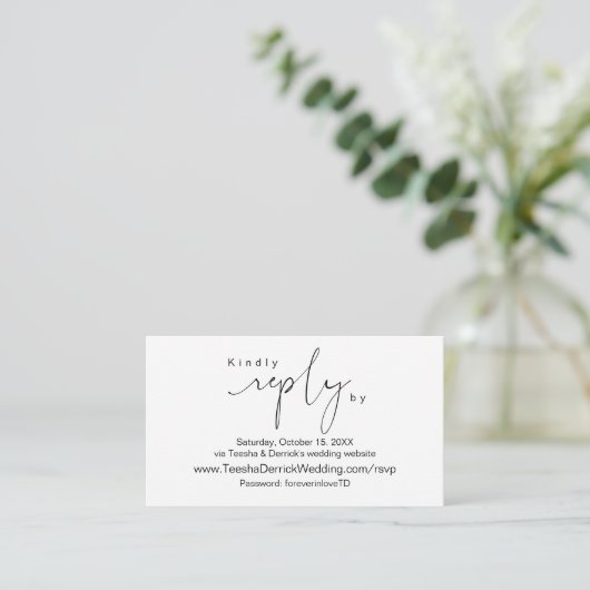 Modern minimalist, zwart script, online RSVP Informatiekaartje (Staand voorkant)
