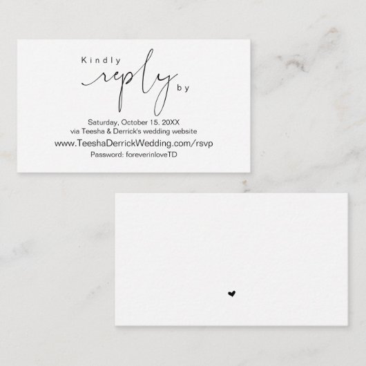 Modern minimalist, zwart script, online RSVP Informatiekaartje (Voorkant / Achterkant)