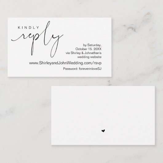Modern minimalist, zwart script, online RSVP Informatiekaartje (Voorkant / Achterkant)