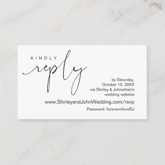 Modern minimalist, zwart script, online RSVP Informatiekaartje (Voorkant)