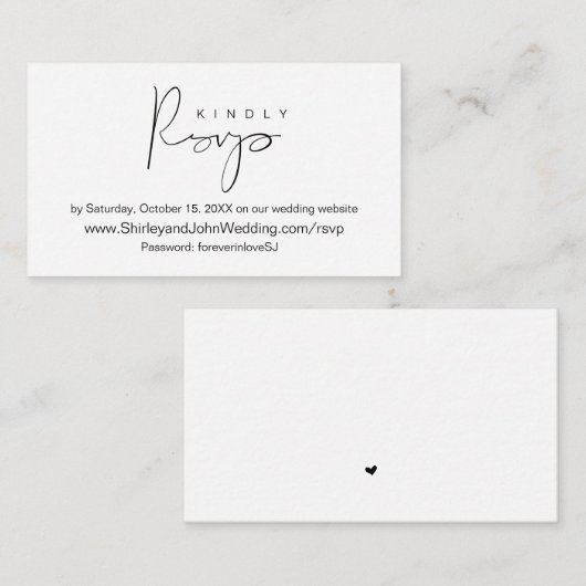 Modern minimalist, zwart script, online RSVP Informatiekaartje (Voorkant / Achterkant)