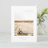 Modern Minimalistic 2-Photo Beige Wedding Bedankkaart (Staand voorkant)
