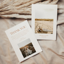 Modern Minimalistic 2-Photo Beige Wedding Bedankkaart