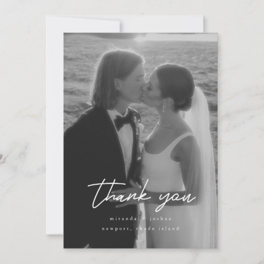 Modern Minimalistic 2-Photo Script Wedding Bedankkaart (Voorkant)