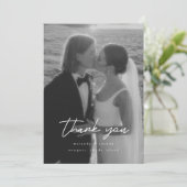 Modern Minimalistic 2-Photo Script Wedding Bedankkaart (Staand voorkant)