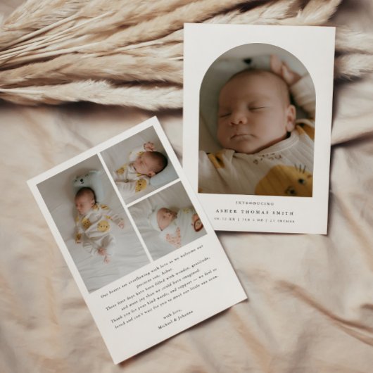 Modern Minimalistic 4-Photo Arch Baby Birth Aankondiging