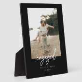Modern Minimalistic Black Script "Engaged" Photo Fotoplaat (Zijkant)