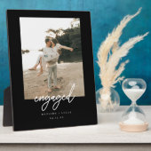 Modern Minimalistic Black Script "Engaged" Photo Fotoplaat (Zijkant)
