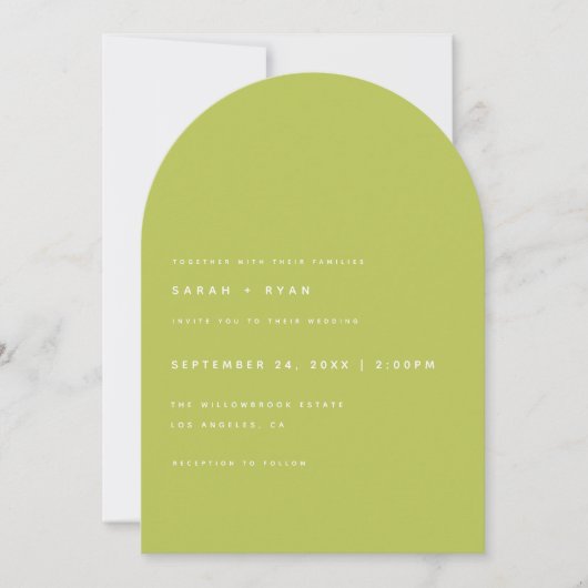 Modern Minimalistic Lime Green Arch Wedding Kaart (Voorkant)