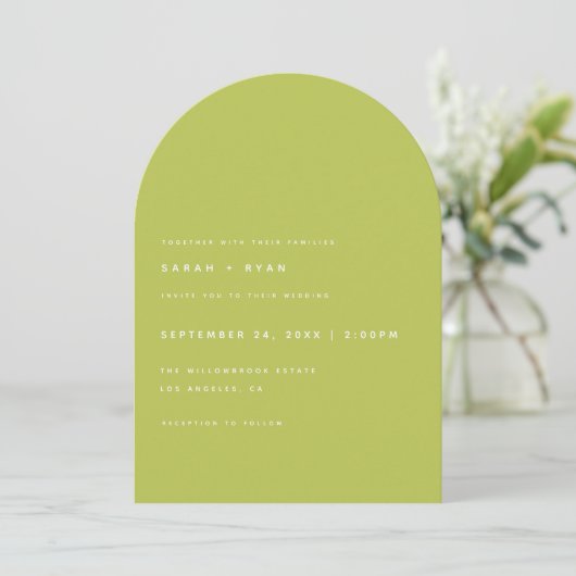 Modern Minimalistic Lime Green Arch Wedding Kaart (Staand voorkant)