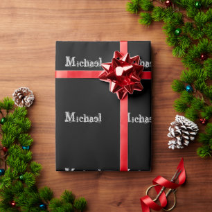 Modern minimalistic monogram name black white cadeaupapier