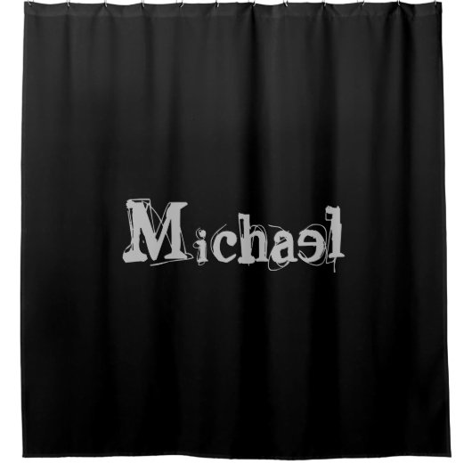Modern minimalistic monogram name black white douchegordijn (Voorkant)