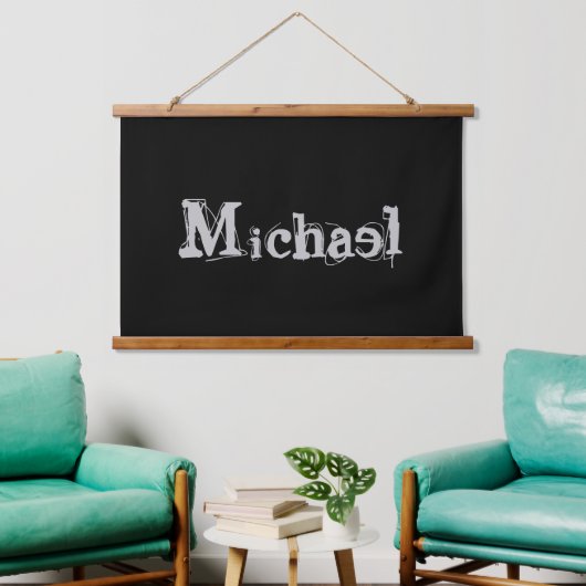 Modern minimalistic monogram name black white hangend wandkleed (Woonkamer)