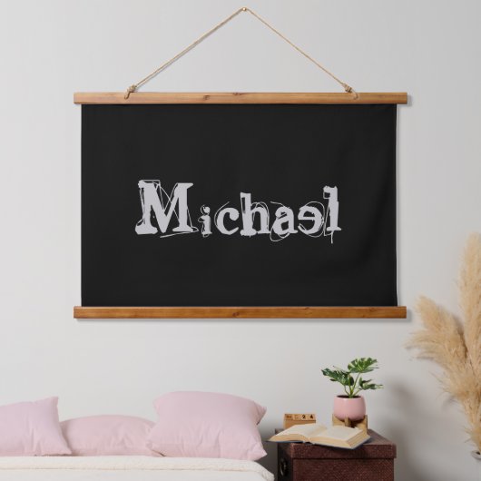 Modern minimalistic monogram name black white hangend wandkleed (Slaapkamer)