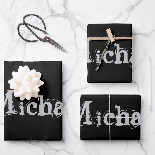 Modern minimalistic monogram name black white inpakpapier vel (Voorkant)