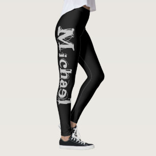 Modern minimalistic monogram name black white leggings